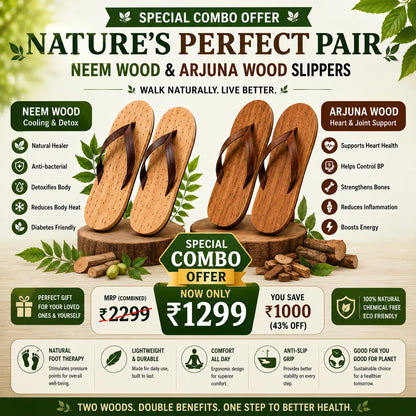 Premium Natural Wooden Slippers for Men & Women | Neem, Jamun & Arjuna Wood | Handcrafted Comfort