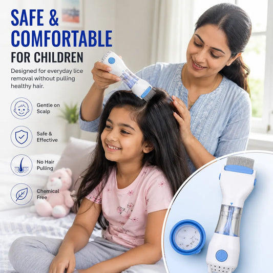 Electric Vacuum Head Lice Removal Comb for Kids & Adults – USB Rechargeable Chemical-Free Lice & Nit Remover with Stainless Steel Teeth & Disposable Capture Filters