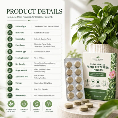Organic Style Slow Release Plant Nutrient Tablets | Long Lasting Plant Food Tablets for Home Gardens Balanced Nutrition Fertilizer Tablets for Plants