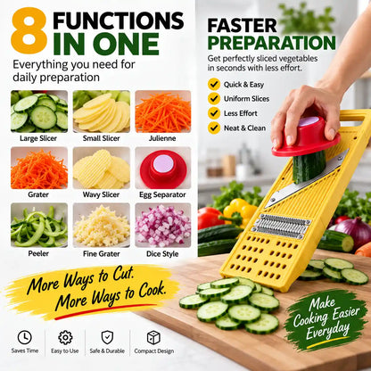 8-in-1 Multi-Function Vegetable Slicer, Shredder & Chopper with Safety Guard