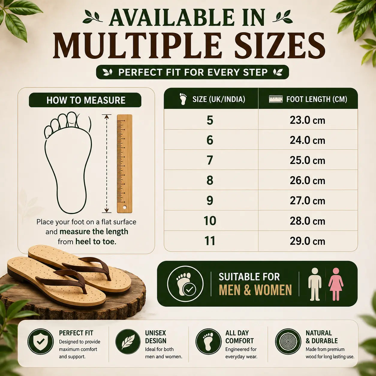 Premium Natural Wooden Slippers for Men & Women | Neem, Jamun & Arjuna Wood | Handcrafted Comfort