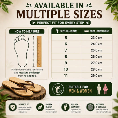 Premium Natural Wooden Slippers for Men & Women | Neem, Jamun & Arjuna Wood | Handcrafted Comfort