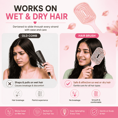 Hair Brush for Women & Girls | Soft Scalp Massage Brush for Wet & Dry Hair | Anti Hair Fall Detangling Paddle Hair Brush | Gentle & Pain-Free Hair Care Brush