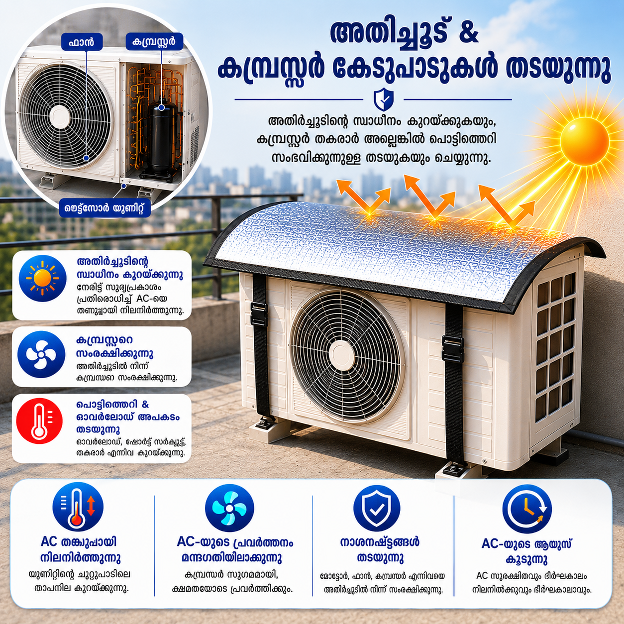 Premium AC Outdoor Unit Cover for AC | Heat Resistant Waterproof Aluminium Foil Sun Shade Cover | UV, Rain & Dust Protection for Compressor Outdoor Unit | എന്നതിനുള്ള തമിഴ് വിവർത്തനങ്ങൾ: