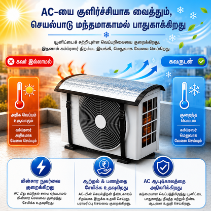 Premium AC Outdoor Unit Cover for AC | Heat Resistant Waterproof Aluminium Foil Sun Shade Cover | UV, Rain & Dust Protection for Compressor Outdoor Unit | என்பதற்கான தமிழ் மொழிபெயர்ப்புகள்: