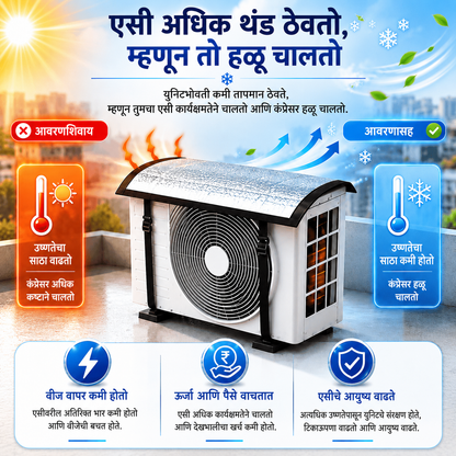 Premium AC Outdoor Unit Cover for AC | Heat Resistant Waterproof Aluminium Foil Sun Shade Cover | UV, Rain & Dust Protection for Compressor Outdoor Unit | एसी बाह्य युनिट संरक्षण कव्हर