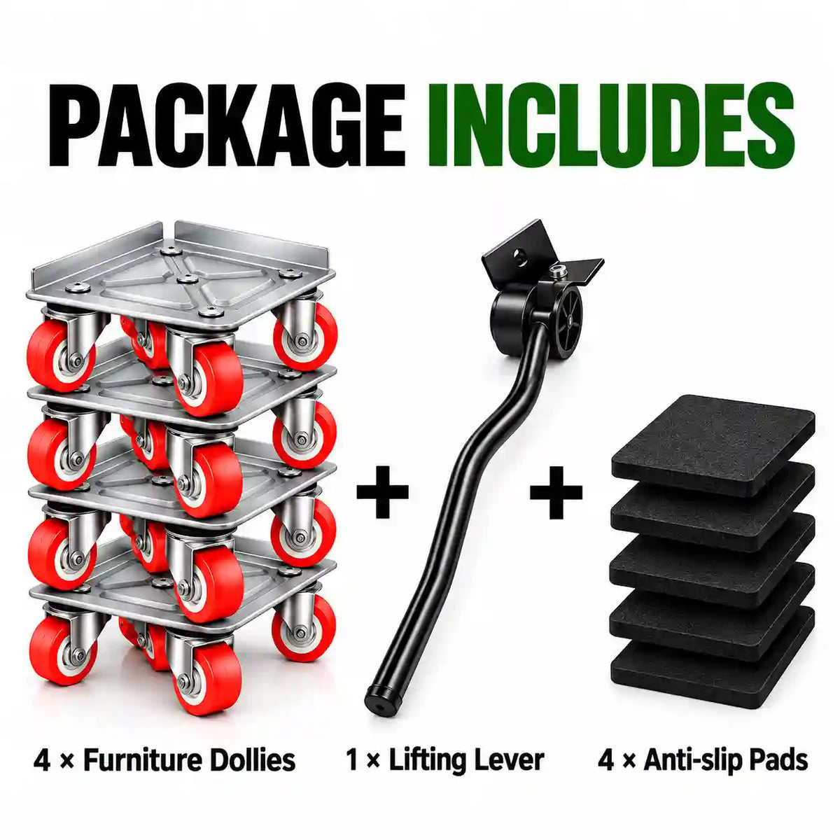 Heavy Duty Furniture Mover Dolly Set – 600KG Load Capacity with Lifting Lever & Anti-Slip Pads