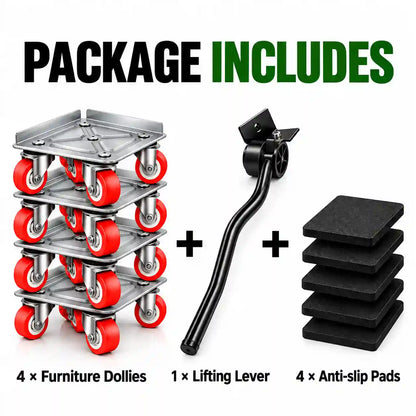 Heavy Duty Furniture Mover Dolly Set – 600KG Load Capacity with Lifting Lever & Anti-Slip Pads