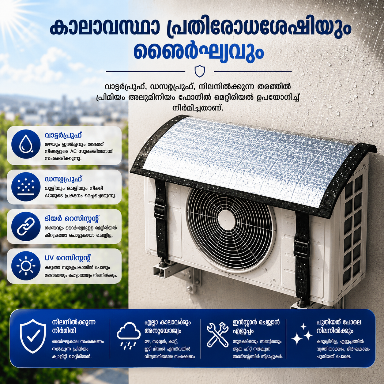 Premium AC Outdoor Unit Cover for AC | Heat Resistant Waterproof Aluminium Foil Sun Shade Cover | UV, Rain & Dust Protection for Compressor Outdoor Unit | എന്നതിനുള്ള തമിഴ് വിവർത്തനങ്ങൾ: