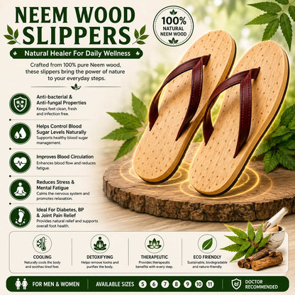 Premium Natural Wooden Slippers for Men & Women | Neem, Jamun & Arjuna Wood | Handcrafted Comfort