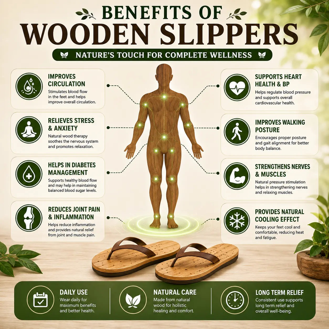 Premium Natural Wooden Slippers for Men & Women | Neem, Jamun & Arjuna Wood | Handcrafted Comfort