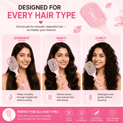 Hair Brush for Women & Girls | Soft Scalp Massage Brush for Wet & Dry Hair | Anti Hair Fall Detangling Paddle Hair Brush | Gentle & Pain-Free Hair Care Brush