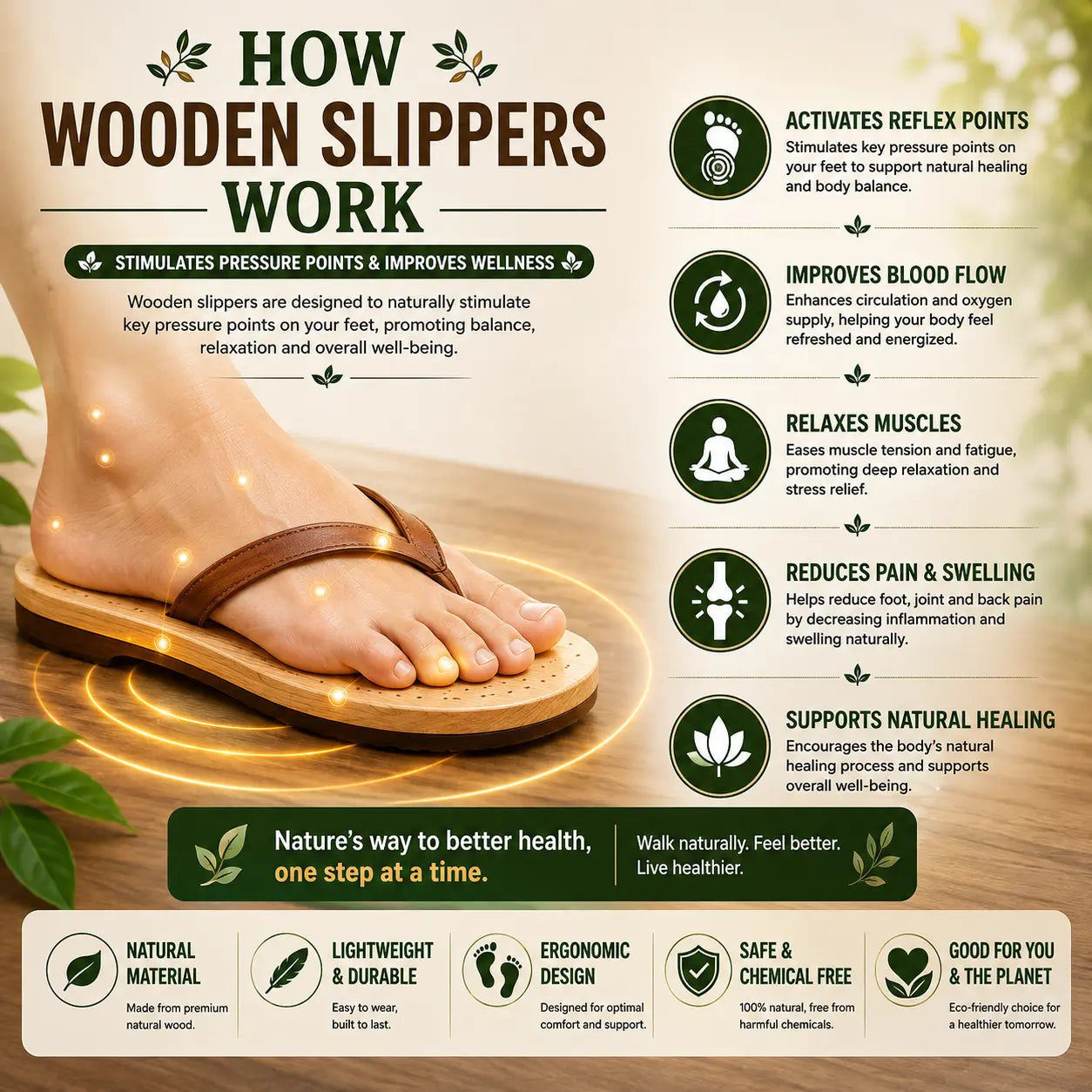 Premium Natural Wooden Slippers for Men & Women | Neem, Jamun & Arjuna Wood | Handcrafted Comfort