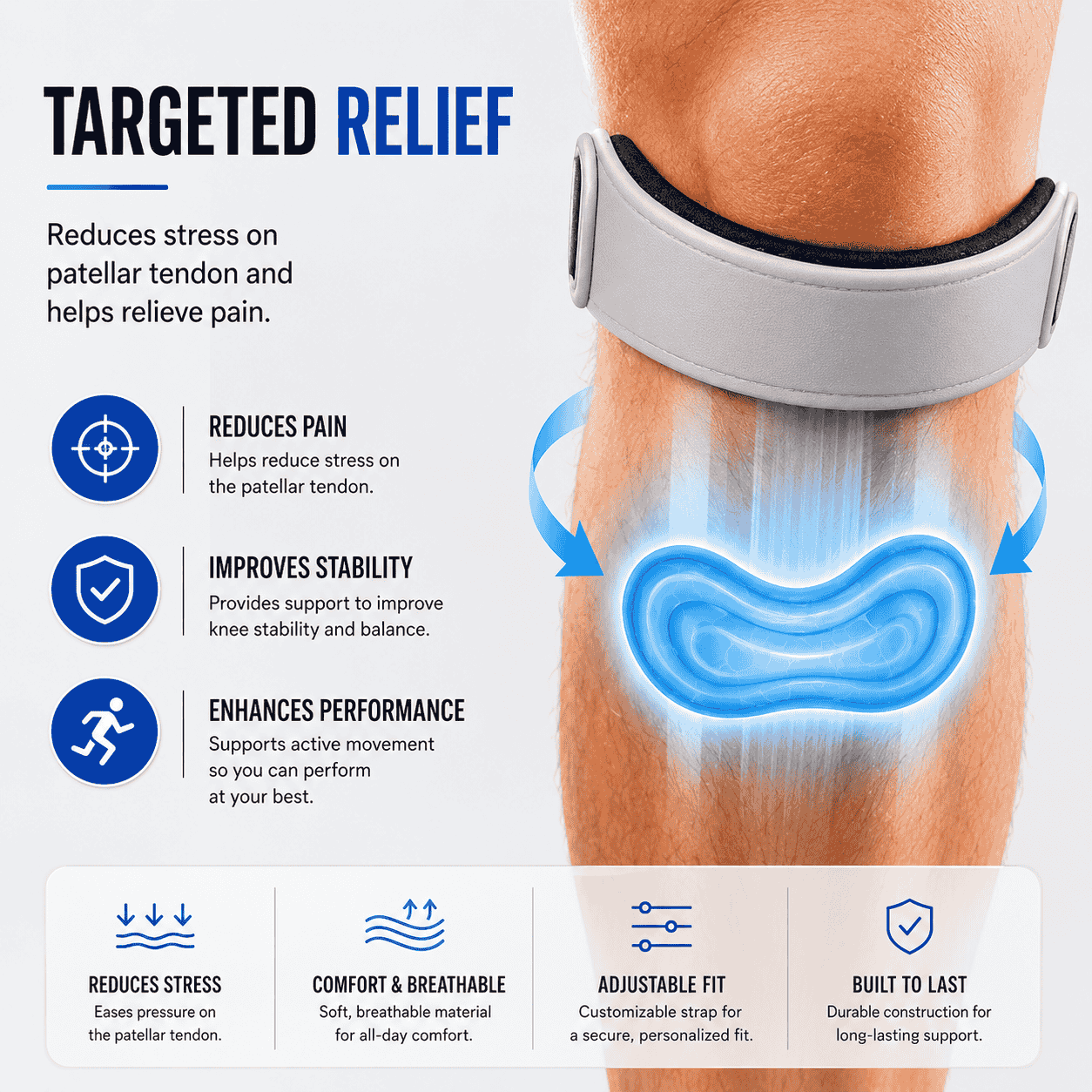 Premium Adjustable Knee Strap for Running, Gym, Cycling & Sports | Patellar Tendon Support Brace for Men & Women | Lightweight Knee Pain Relief Strap
