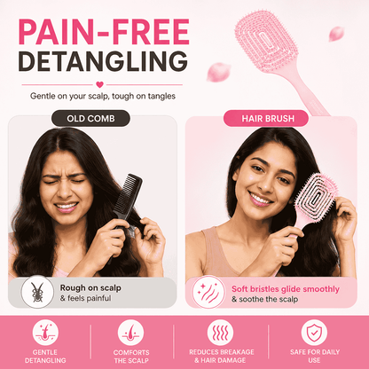 Hair Brush for Women & Girls | Soft Scalp Massage Brush for Wet & Dry Hair | Anti Hair Fall Detangling Paddle Hair Brush | Gentle & Pain-Free Hair Care Brush