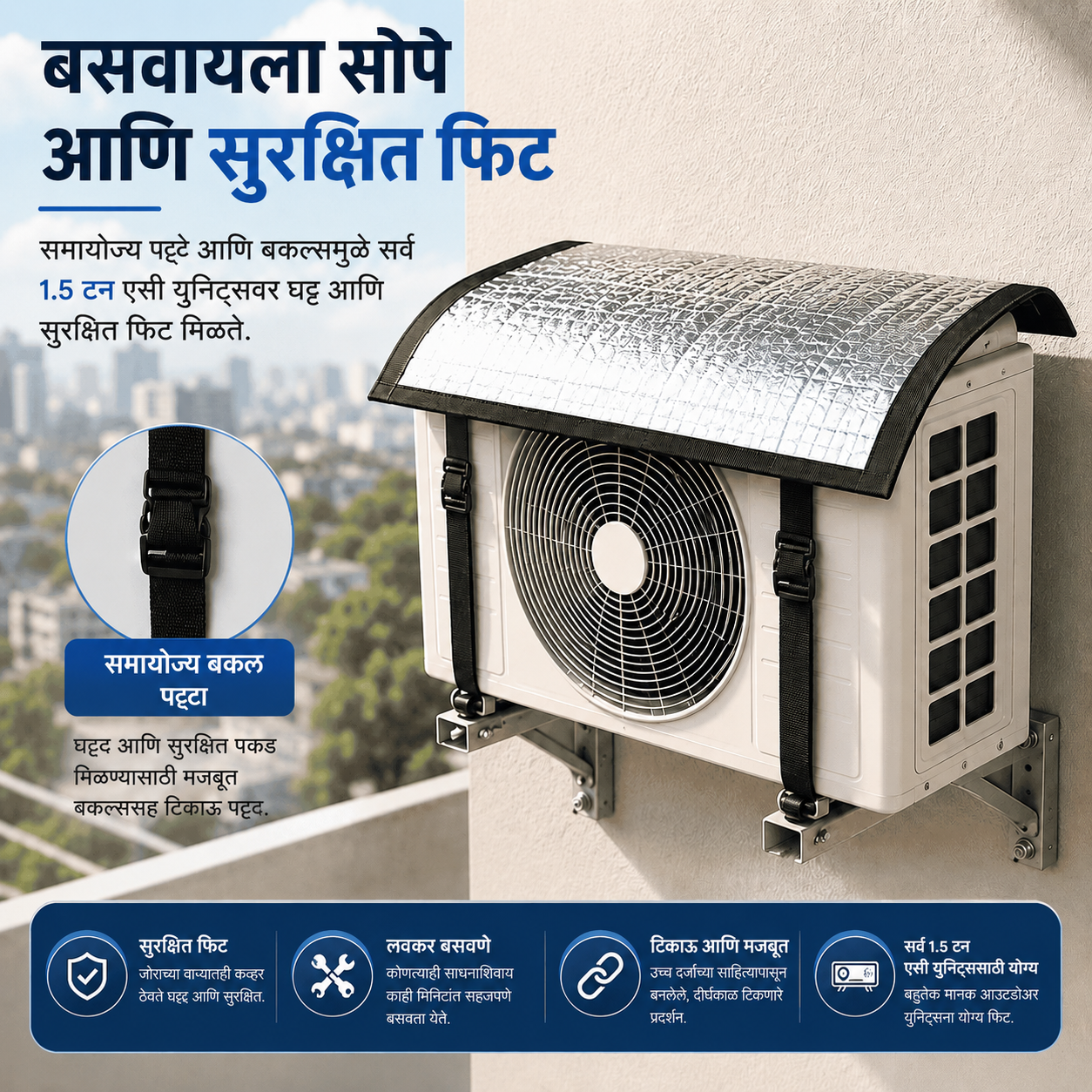 Premium AC Outdoor Unit Cover for AC | Heat Resistant Waterproof Aluminium Foil Sun Shade Cover | UV, Rain & Dust Protection for Compressor Outdoor Unit | एसी बाह्य युनिट संरक्षण कव्हर