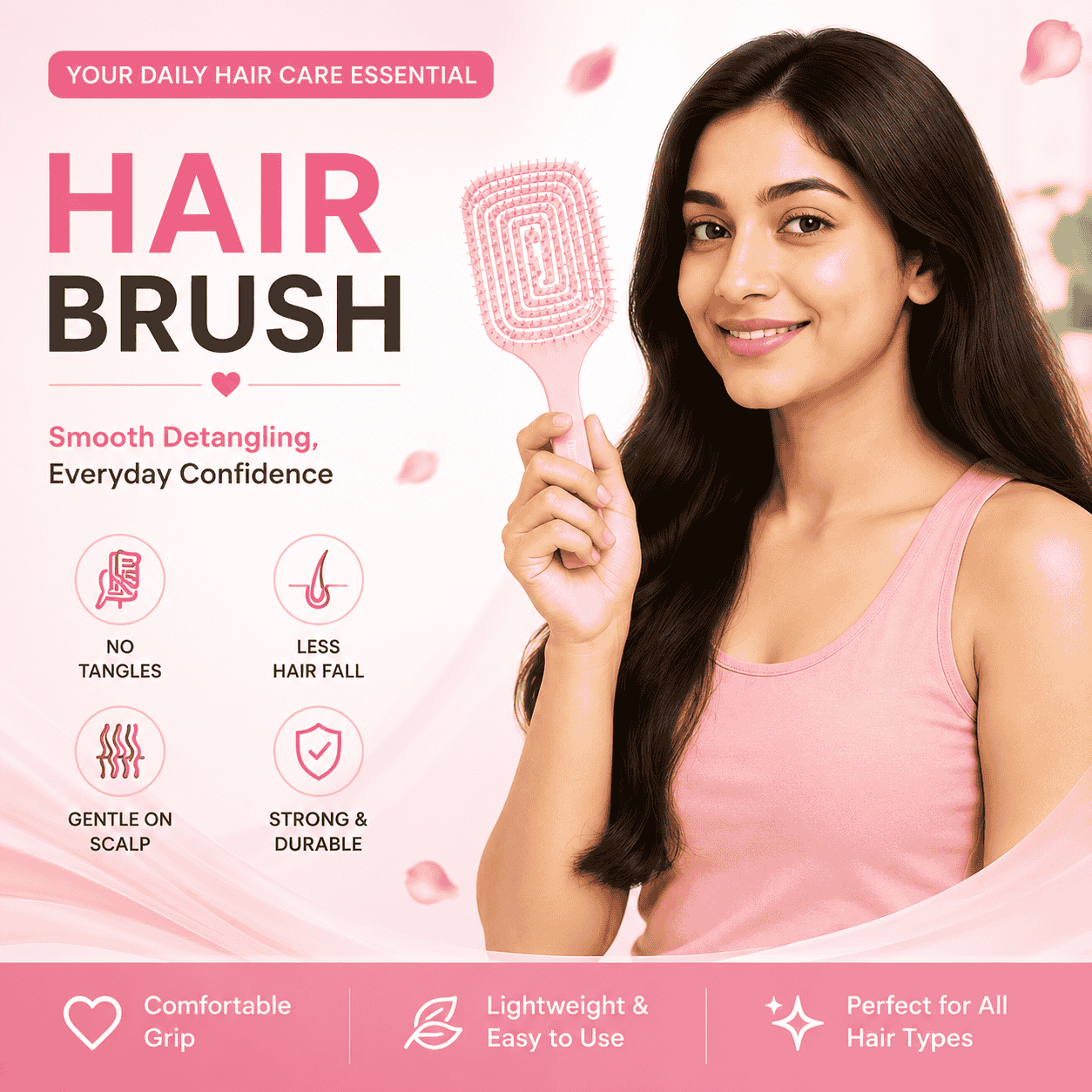 Hair Brush for Women & Girls | Soft Scalp Massage Brush for Wet & Dry Hair | Anti Hair Fall Detangling Paddle Hair Brush | Gentle & Pain-Free Hair Care Brush