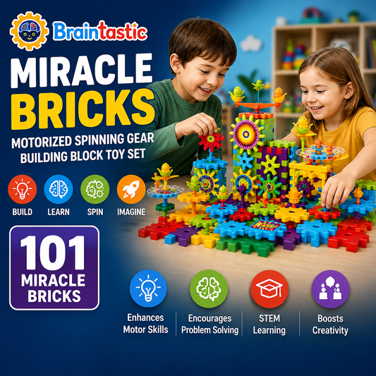 Miracle Bricks Educational Building Blocks Toy Set – 101 Pieces Motorized Interlocking Gear Blocks for Kids