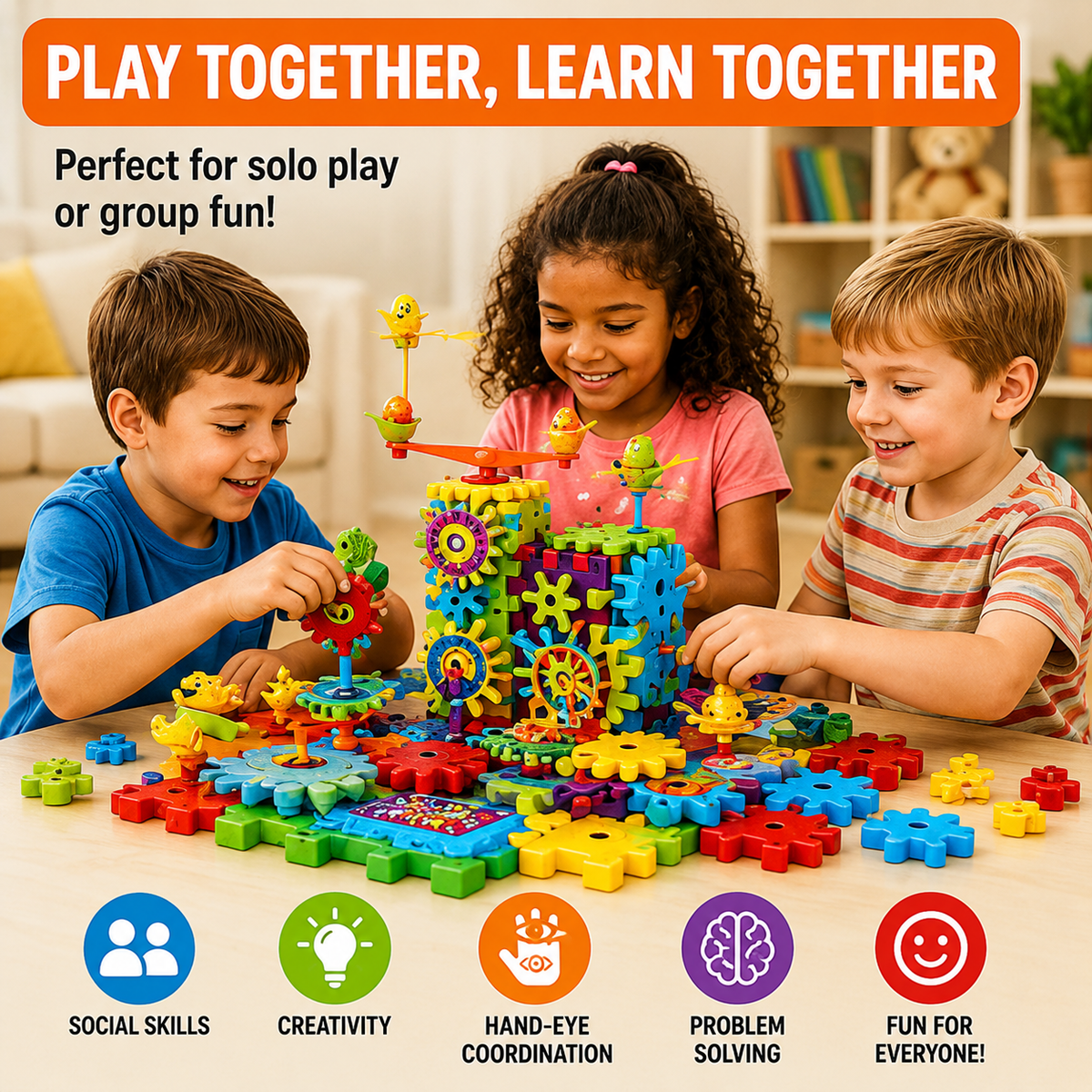Miracle Bricks Educational Building Blocks Toy Set – 101 Pieces Motorized Interlocking Gear Blocks for Kids