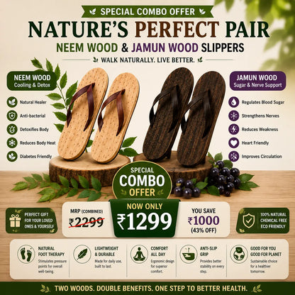 Premium Natural Wooden Slippers for Men & Women | Neem, Jamun & Arjuna Wood | Handcrafted Comfort