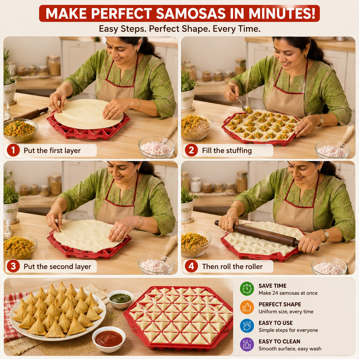 Samosa Maker (Make 24 Perfect Samosas at Once) - Available in 3 Vibrant Colors