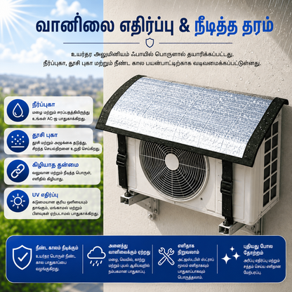 Premium AC Outdoor Unit Cover for AC | Heat Resistant Waterproof Aluminium Foil Sun Shade Cover | UV, Rain & Dust Protection for Compressor Outdoor Unit | என்பதற்கான தமிழ் மொழிபெயர்ப்புகள்: