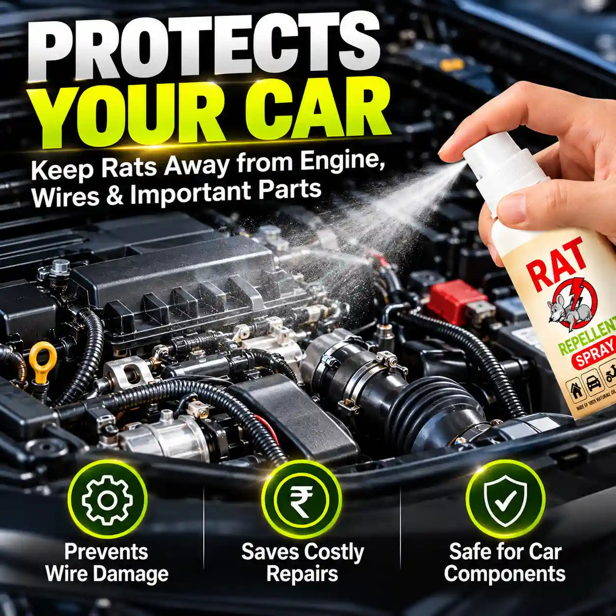 Natural Rat Repellent Spray – 50ML | Keeps Rats Away from Home, Car, Garage, Garden & Kitchen