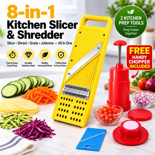 8-in-1 Multi-Function Vegetable Slicer, Shredder & Chopper with Safety Guard