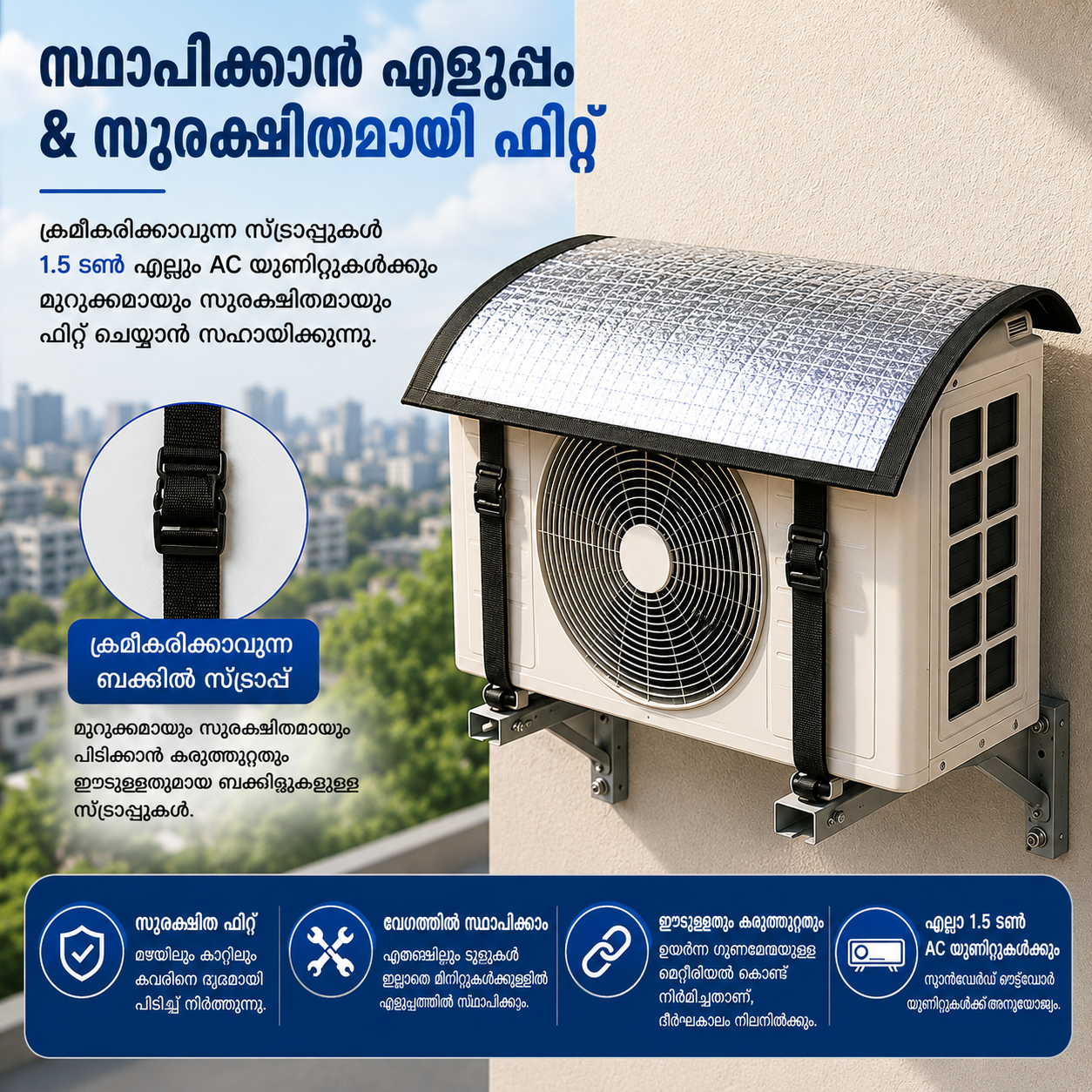 Premium AC Outdoor Unit Cover for AC | Heat Resistant Waterproof Aluminium Foil Sun Shade Cover | UV, Rain & Dust Protection for Compressor Outdoor Unit | എന്നതിനുള്ള തമിഴ് വിവർത്തനങ്ങൾ: