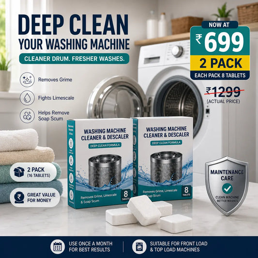 Washing Machine Cleaner & Descaler Tablets – Deep Cleaning for Drum, Limescale, Grime & Soap Scum | Front Load & Top Load Compatible | Pack of 2 (16 Tablets)
