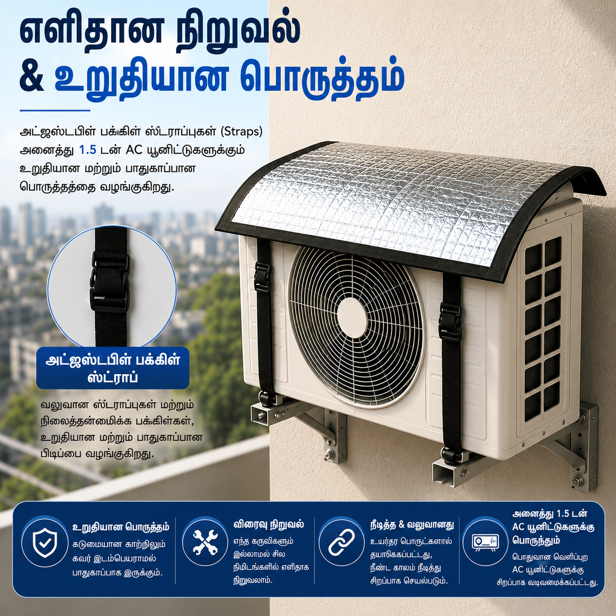 Premium AC Outdoor Unit Cover for AC | Heat Resistant Waterproof Aluminium Foil Sun Shade Cover | UV, Rain & Dust Protection for Compressor Outdoor Unit | என்பதற்கான தமிழ் மொழிபெயர்ப்புகள்: