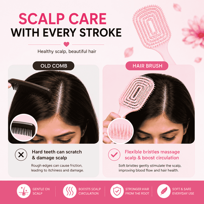 Hair Brush for Women & Girls | Soft Scalp Massage Brush for Wet & Dry Hair | Anti Hair Fall Detangling Paddle Hair Brush | Gentle & Pain-Free Hair Care Brush