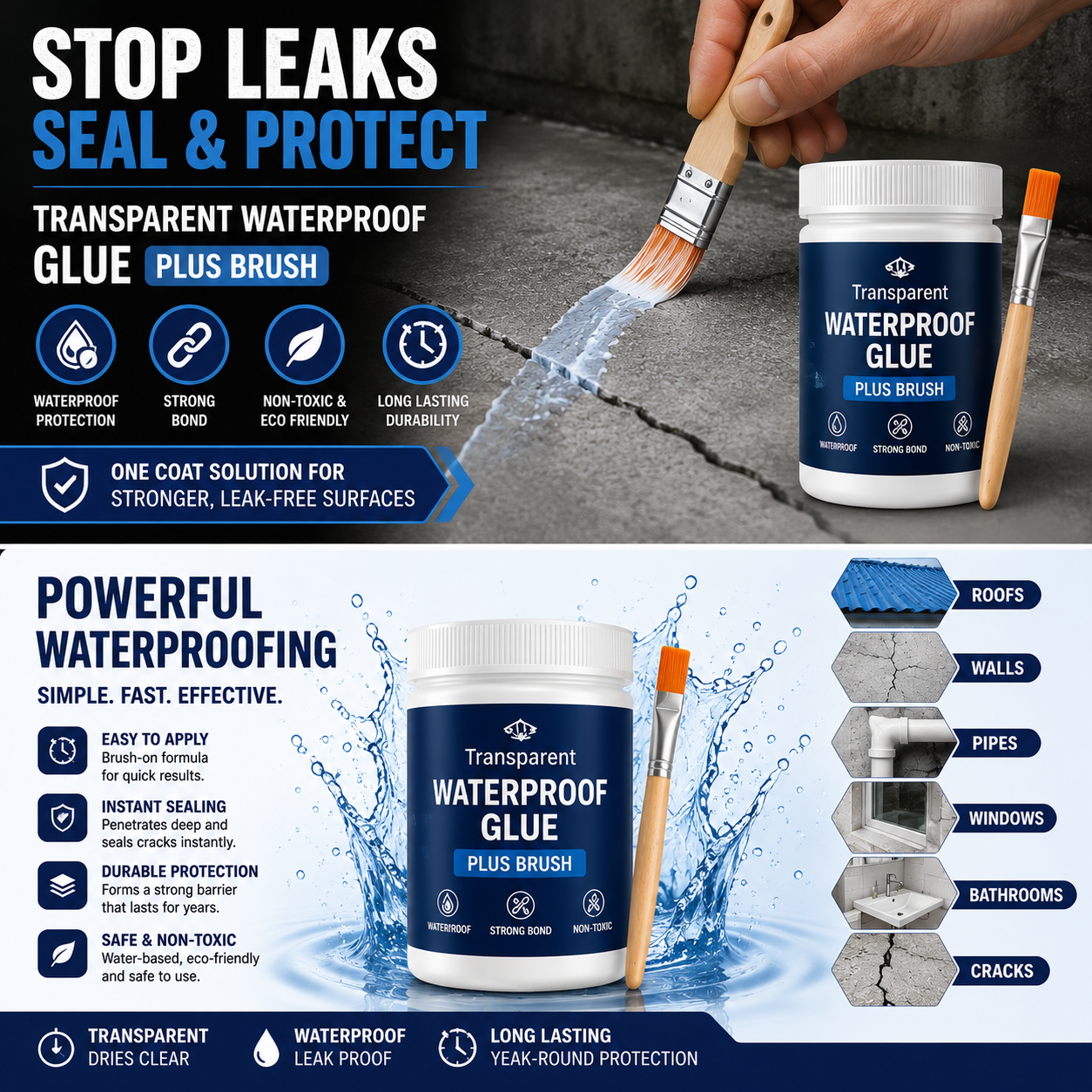 Transparent Waterproof Glue Plus Free Brush 500Gm