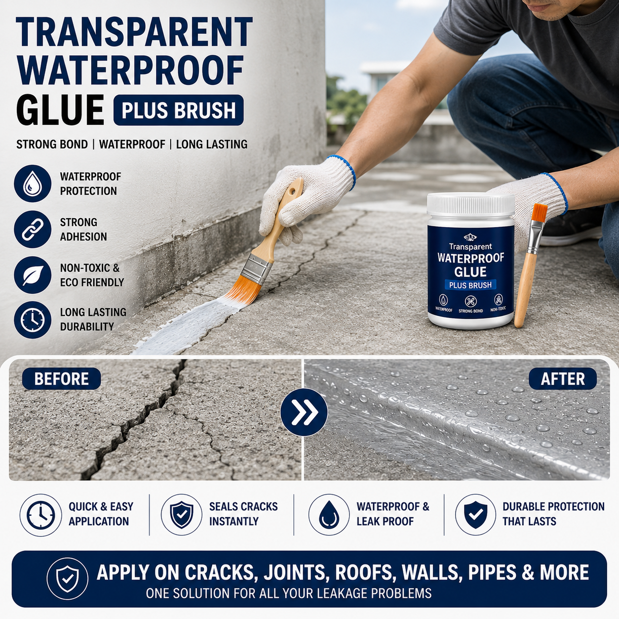 Transparent Waterproof Glue Plus Free Brush 500Gm
